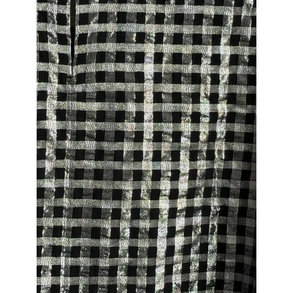 J. Crew Metallic Gingham Puff-Sleeve Blouse Top Black White Womens Size XXL NWT